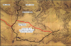 Map showing Raynold's and Maynadier's routes near Red Buttes and Badwater Creek, refer to Acknowledgements#20