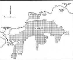 Map showing the city of Casper in relation to Fort Caspar, Richard's Bridge, and Guinard's Bridge, - Acknowledgements #24